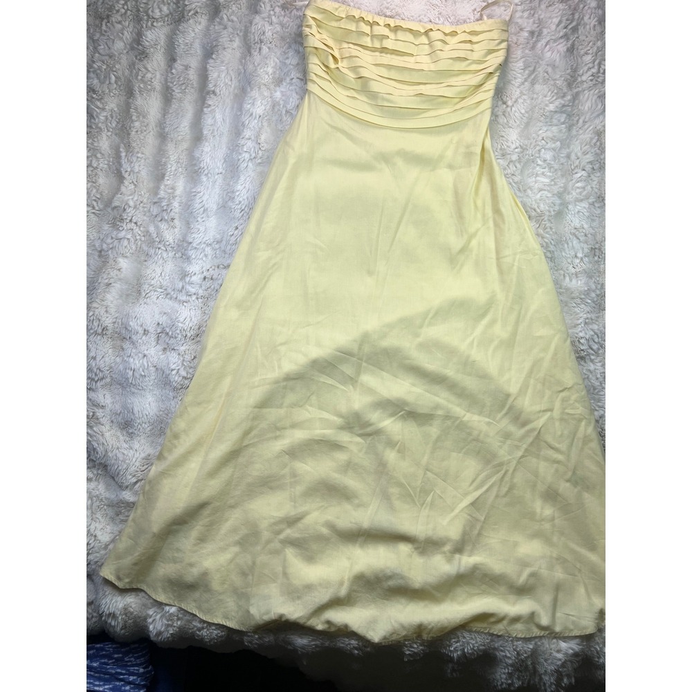 Petal and Pup Butter Yellow Pleate Bodice Midi Dress Size M Strapless Summer A33
